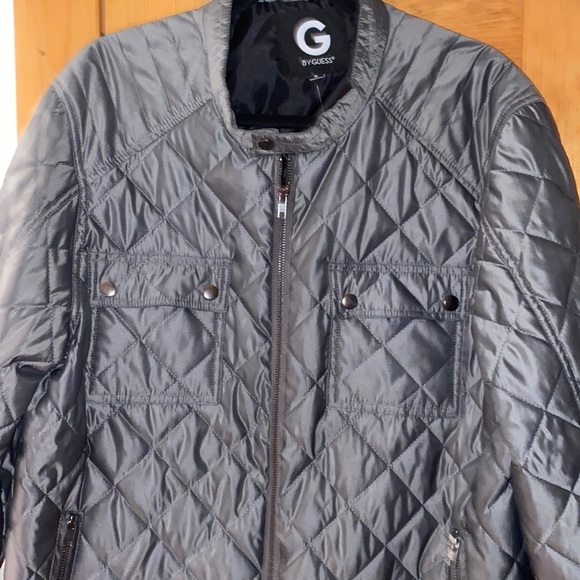 G by guess quilted jacket gray front zippered pockets size XL - Picture 2 of 11